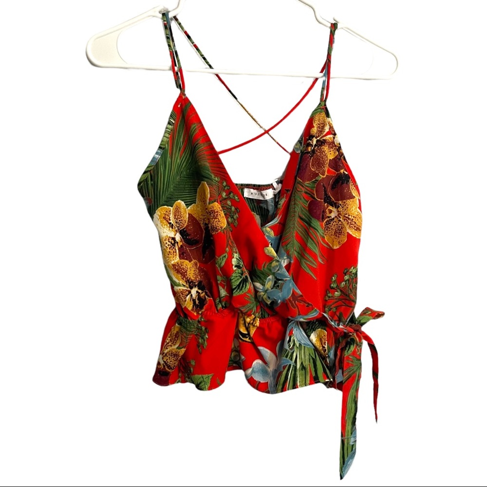 Mind Code Red Floral Dressy Cropped Tank Top in Size S - Picture 1 of 14